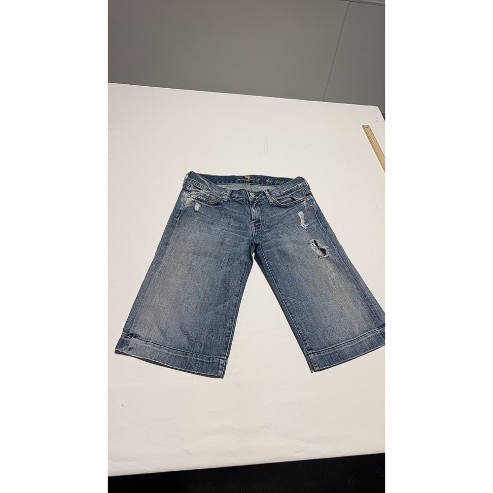 7 For All Mankind Dojo Distressed Denim Shorts Blue Size 28